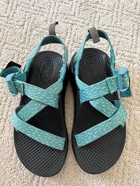 Chaco Teal Strap Sandals with Yellow Flecks